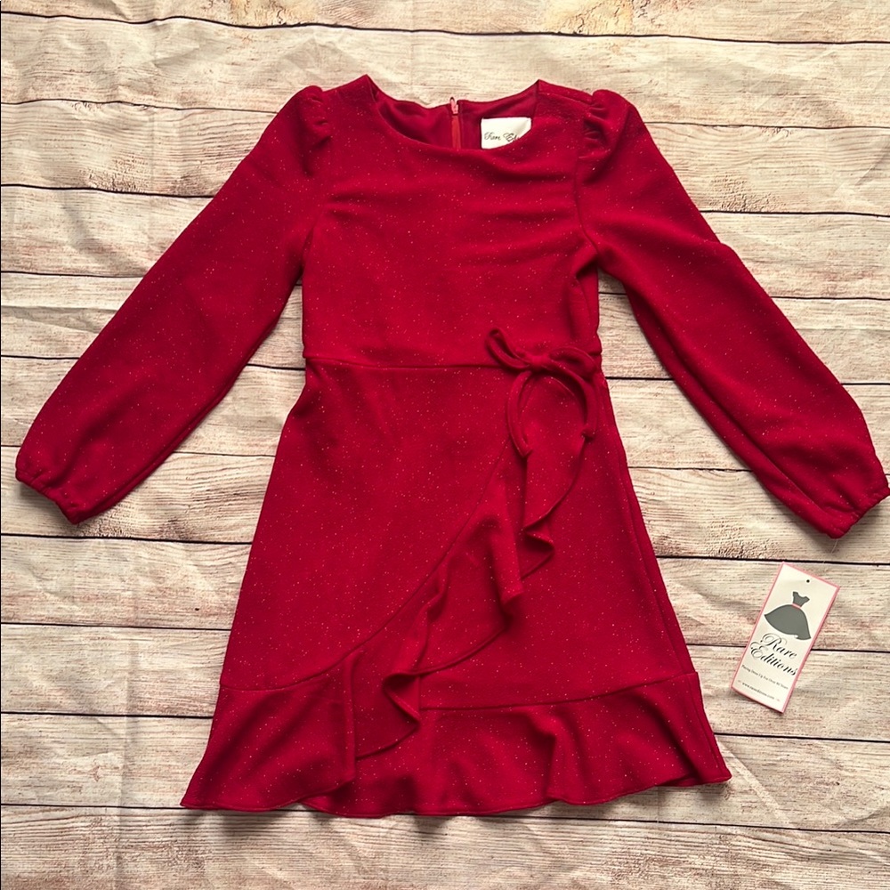 NWT Girls Size 8 Rare Editions Red Sparkly Long Sleeve Dress